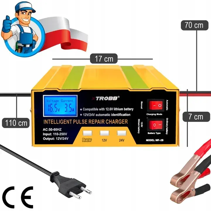 Bezpieczna płatność Prostownik SAMOCHODOWY AUTOMATYCZNY Z FUNKCJĄ NAPRAWY AKUMULATORÓW 12V 24V