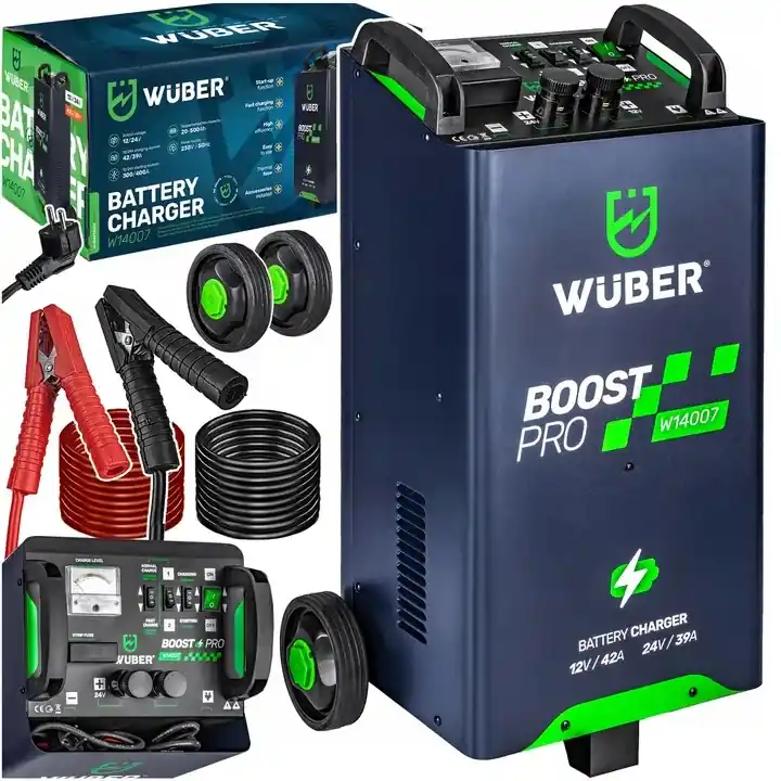 Autentyczny PROSTOWNIK AKUMULATOROWY 42A Z ROZRUCHEM 400A SAMOCHODOWY 12V/24V WUBER