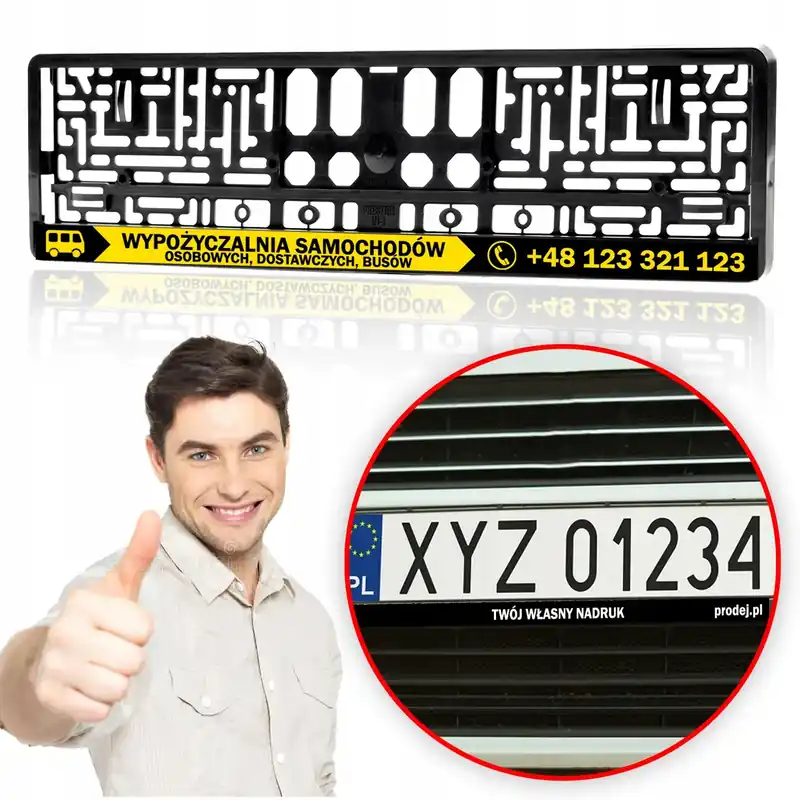 25 x Ramka na Tablicę Rejestracyjną NADRUK WZÓR WŁASNY + PROJEKT GRATIS Darmowa dostawa