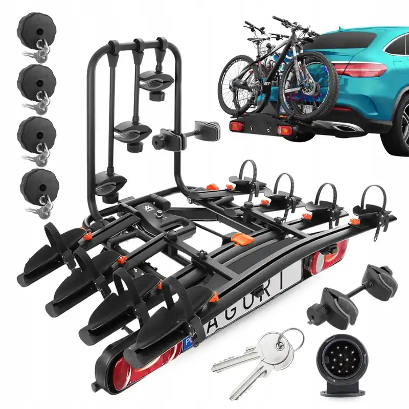 Oferta Bagażnik Rowerowy na hak AGURI ACTIVE BIKE 4 Uchwyt Uchył Zamykanie 13 Pin