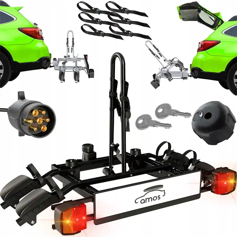 Popularny Bagażnik rowerowy na hak AMOS TYTAN 2 PLUS - 7pin Uchylany DUŻY UDZWIG 75kg