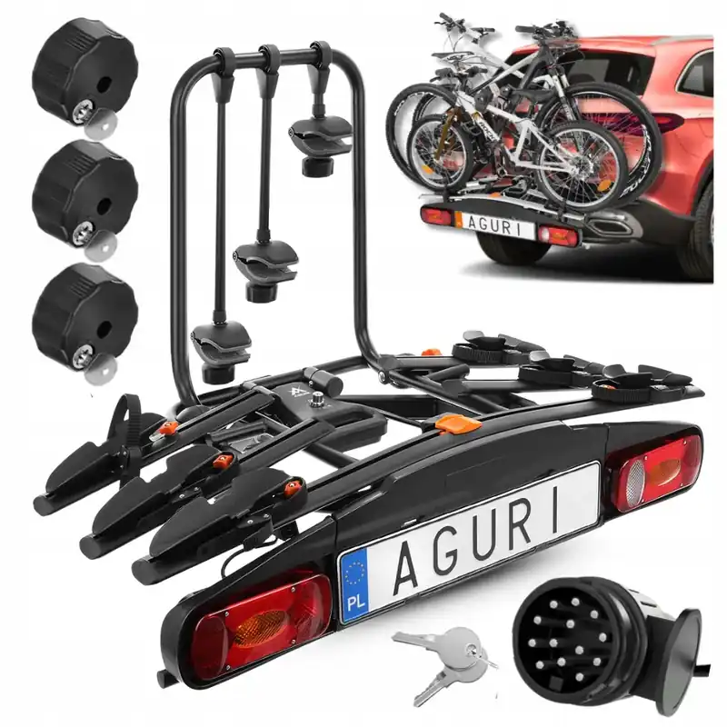 BAGAŻNIK NA HAK PLATFORMA ROWEROWA AGURI ACTIVE BIKE 3 UCHYLNY 13PIN ZAMEK Ostatnia szansa