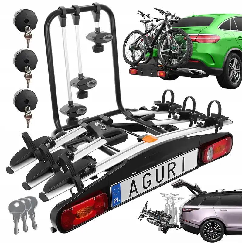 TOP BAGAŻNIK ROWEROWY NA HAK AGURI ACTIVE BIKE 3 ROWERY ODCHYLANY 13 PIN Ekspresowa dostawa