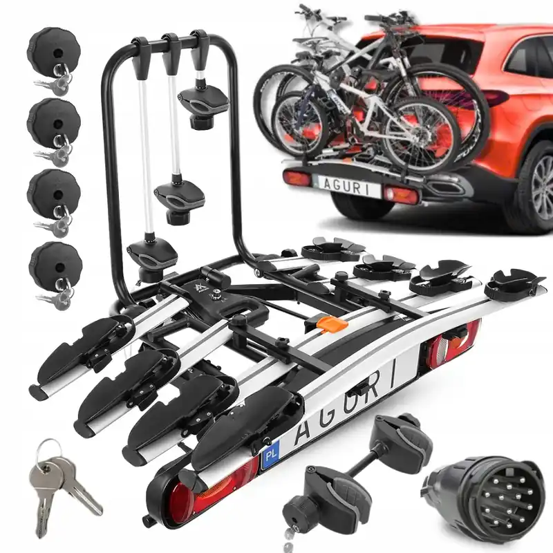 BAGAŻNIK NA HAK PLATFORMA NA ROWERY AGURI ACTIVE BIKE 4 ADAPTER 13PIN 3+1 Zwrot pieniędzy