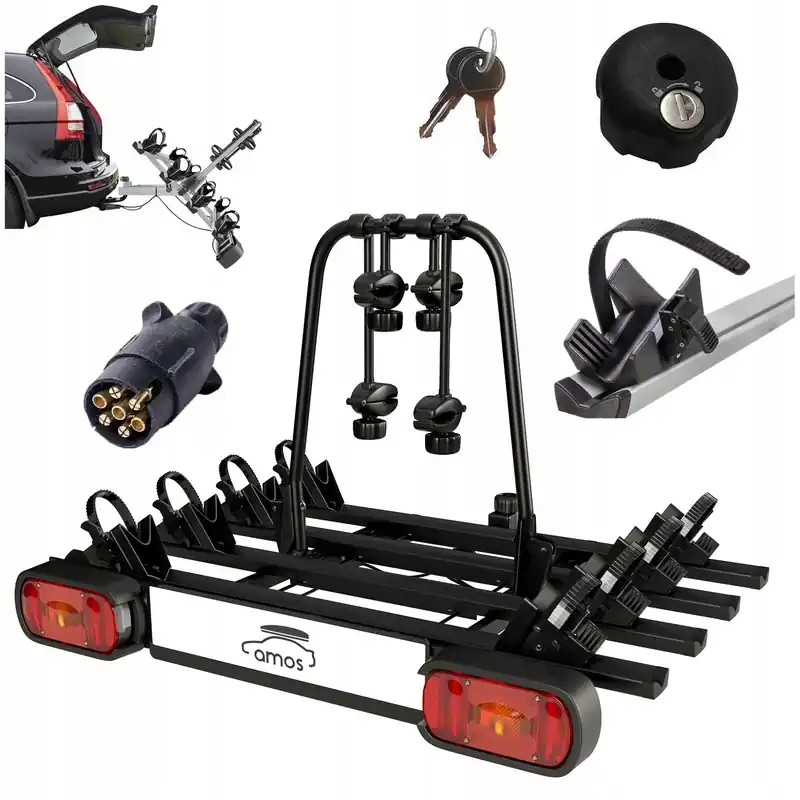 Tylko dziś Bagażnik rowerowy na hak platforma AMOS GIRO 4 na 4 rowery - 7 PIN CZARNA
