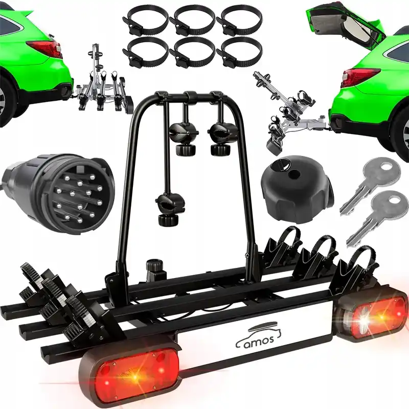 Zamów teraz BAGAŻNIK ROWEROWY NA HAK PLATFORMA AMOS GIRO 3 ROWERY DO 75kg 13PIN +UCHYŁ