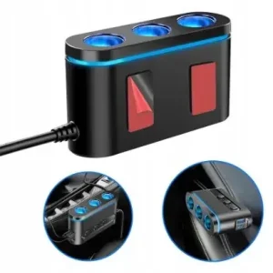 Samochodowy Rozdzielacz Gniazda Zapalniczki + Ładowarka 2xUSB C + USB W-wa Bezpieczna płatność
