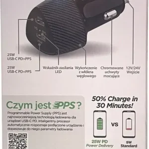 Najlepsza cena HyperGear superszybka ładowarka samochodowa DUAL 2xUSB-C PPS, 7A, 50W