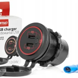 Wysoka jakość Ładowarka samochodowa z gniazdami 2xUSB-C wodoodporna z włącznikiem 12V 24V