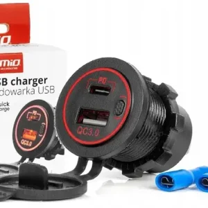 Autentyczny Ładowarka wodoodporna samochodowa z gniazdami USB + USB-C QC3.0 12V 24V