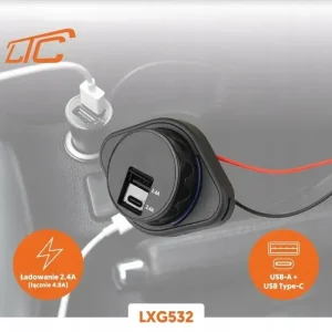 Ostatnia szansa LXG532 Ładowarka USB-C + USB-A gniazdo montażowe do samochodu 12V / 24V