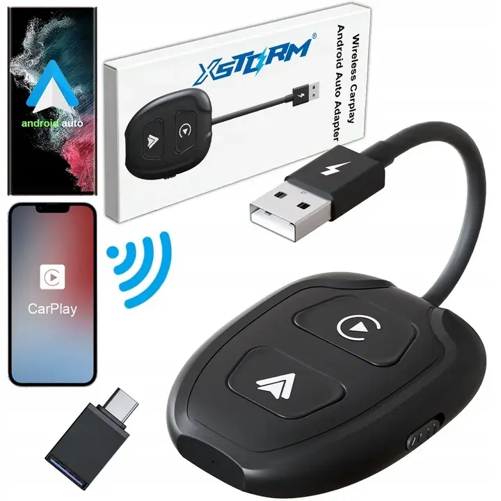 Autentyczny 2 W 1 BEZPRZEWODOWY ANDROID AUTO i CARPLAY iPHONE ADAPTER WIFI BT XSTORM