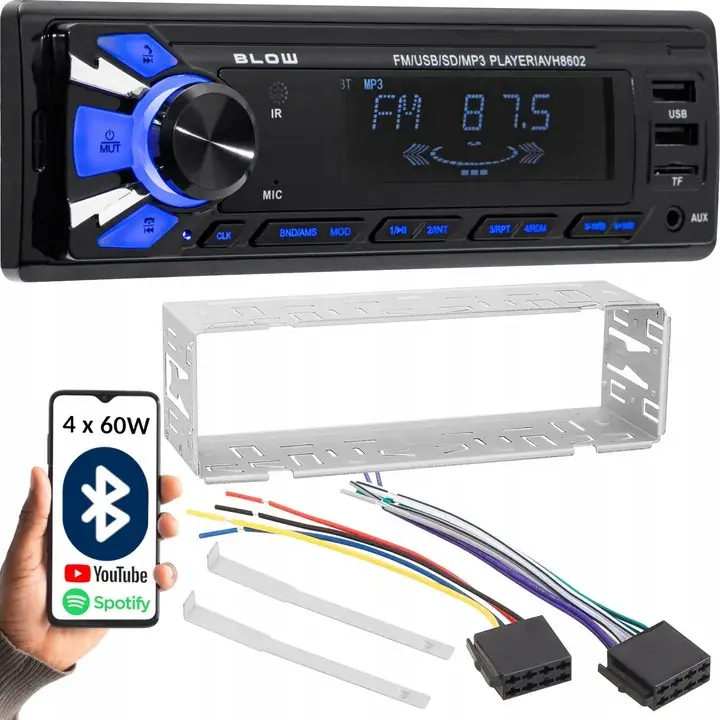 Zamów teraz RADIO SAMOCHODOWE 1-DIN BLUETOOTH 2x USB AUX SD MP3 PILOT BATERIA ZESTAW