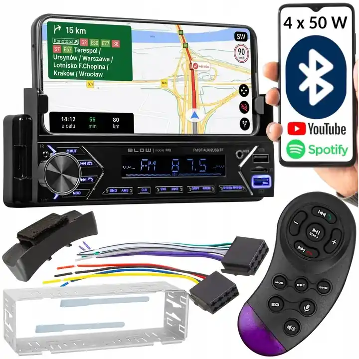 RADIO SAMOCHODOWE BLUETOOTH 1-DIN RDS USB AUX SD UCHWYT NA TELEFON PILOT Oryginalny