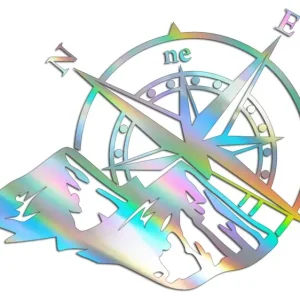 Wycinana naklejka RÓŻA WIATRÓW / KOMPAS I GÓRY holograficzna - J and A Autentyczny