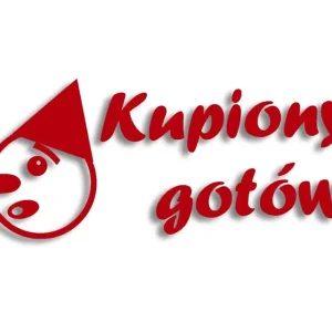 Wycinana naklejka KUPIONY ZA GOTÓWKĘ czerwona Nowość