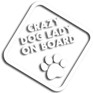 Wycinana naklejka CRAZY DOG LADY ON BOARD pies biała Oferta