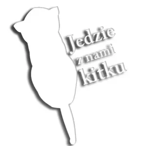 Wycinana naklejka JEDZIE Z NAMI KITKU kot biała Oferta limitowana