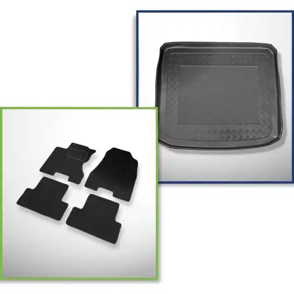 Bezpieczna płatność Zestaw: dywaniki welurowe + mata do bagażnika do Nissan X-Trail II T31 (06.2007-2013) - dolny bagażnik