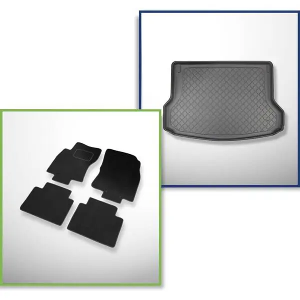 Zestaw: dywaniki welurowe + mata do bagażnika do Nissan X-Trail III T32 (09.2017-12.2021) - 5 miejsc; górny bagażnik (na ruchomą podłogę) Nowość