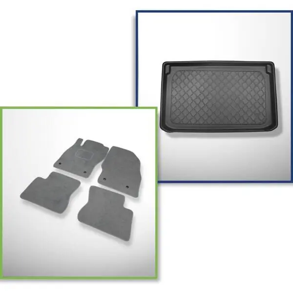 Wysoka jakość Zestaw: dywaniki welurowe + mata do bagażnika do Opel Corsa E (12.2014-05.2019) - górny bagażnik (równy próg załadunkowy)