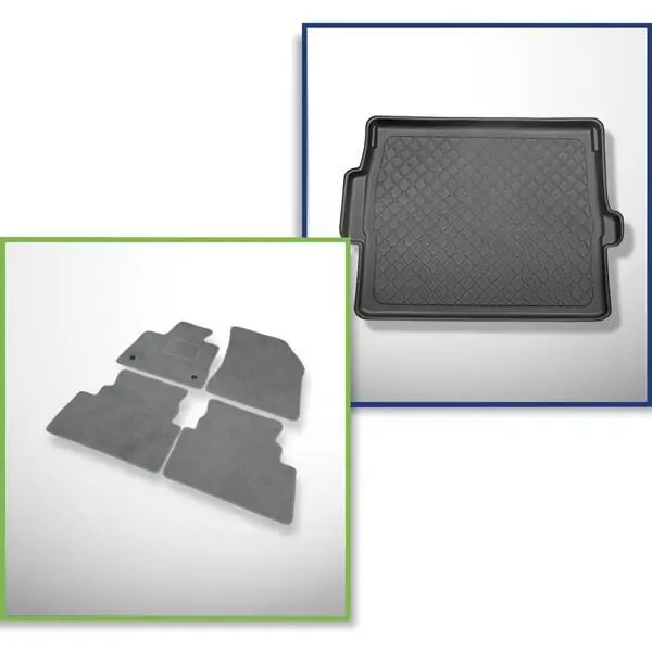 Darmowa dostawa Zestaw: dywaniki welurowe + mata do bagażnika do Opel Grandland X (10.2017-2021) - górny bagażnik (równy próg załadunkowy); ruchoma podłoga w najwyższym położeniu; nie do wersji hybrydowej