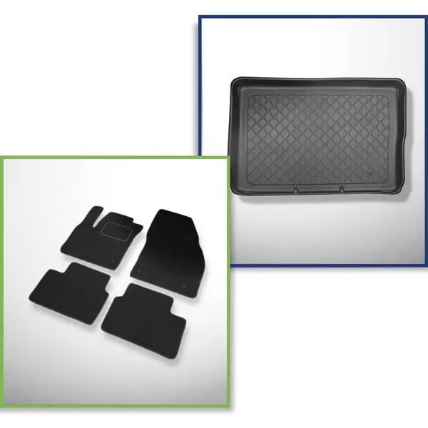 Zestaw: dywaniki welurowe + mata do bagażnika do Opel Meriva B (03.2010-06.2017) - górny bagażnik Wysoka jakość