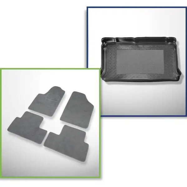 Zestaw: dywaniki welurowe + mata do bagażnika do Peugeot Partner I (1998-2007) - 5 miejsc; bez modubox Darmowa dostawa