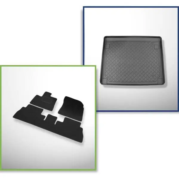 Autentyczny Zestaw: dywaniki filcowe + mata do bagażnika do Peugeot Rifter (2019-....) - 5-osobowy; 5 miejsc; krótki rozstaw osi