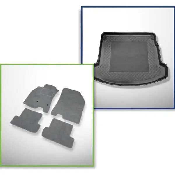 Zestaw: dywaniki welurowe + mata do bagażnika do Renault Megane III (06.2009-08.2016) - z prawą i lewą wnęką; długość wykładziny: 100 cm Zwrot pieniędzy
