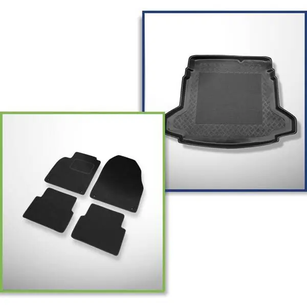 Bezpieczna płatność Zestaw: dywaniki filcowe + mata do bagażnika do Saab 9-3 II (2002-2012) - z lewą i prawą wnęką (bez systemu nagłaśniającego)