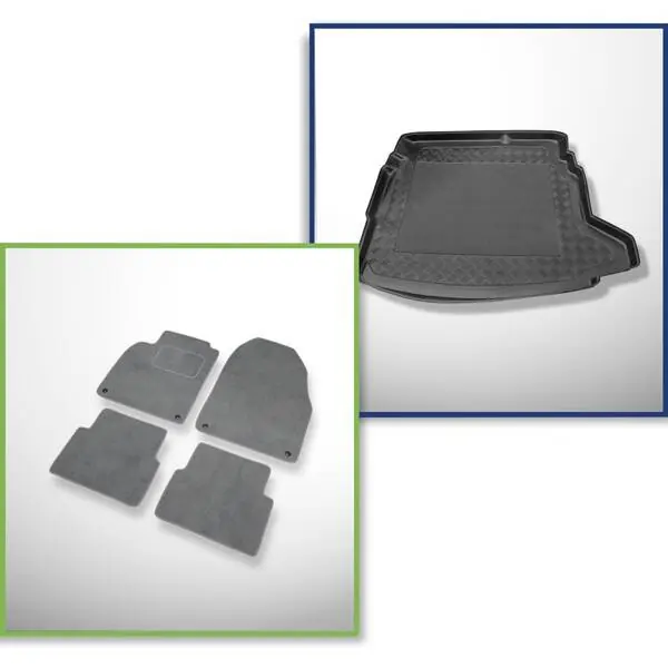 Zestaw: dywaniki welurowe + mata do bagażnika do Saab 9-3 II (2002-2012) - bez lewej wnęki (z systemem nagłaśniającym) Ekspresowa dostawa