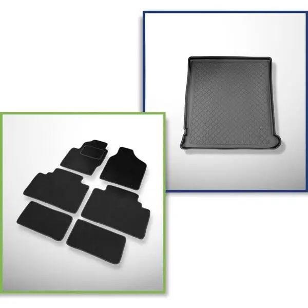 Zestaw: dywaniki welurowe + mata do bagażnika do Seat Alhambra I (1996-2000) - 5/7 miejsc; trzeci rząd siedzeń wyjęty Oferta limitowana
