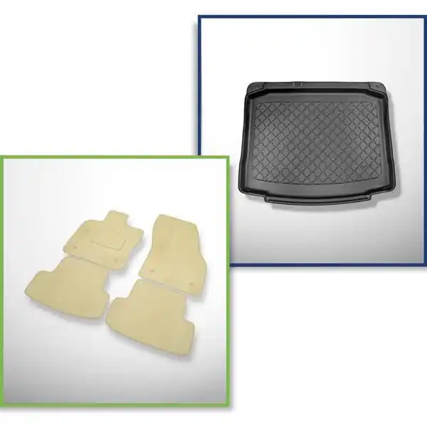 Zestaw: dywaniki welurowe + mata do bagażnika do Skoda Karoq (11.2017-....) - dolny bagażnik; z dojazdowym kołem zapasowym lub zestawem naprawczym; bez multifunkcyjnej podłogi Bezpieczna płatność