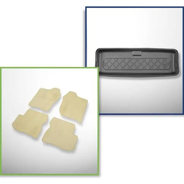 Zestaw: dywaniki welurowe + mata do bagażnika do Suzuki Jimny II GJ (10.2018-2020) - dolny bagażnik; bez plastikowego schowka bagażnika; za drugi rząd siedzeń Premium