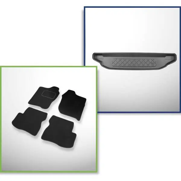 Zestaw: dywaniki welurowe + mata do bagażnika do Suzuki Jimny II GJ (10.2018-2020) - górny bagażnik; z plastikowym schowkiem bagażnika; za drugi rząd siedzeń Tylko dziś