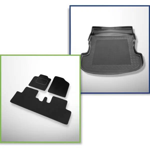 Zestaw: dywaniki welurowe + mata do bagażnika do Toyota Avensis Verso II (2003-2008) - 6/7 miejsc; trzeci rząd siedzeń wyjęty Rabat