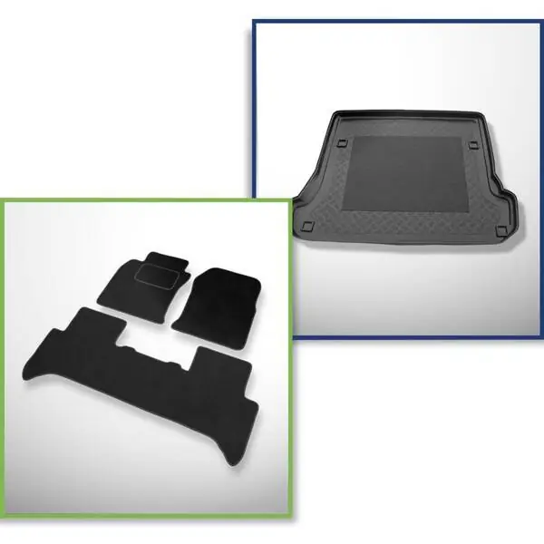 Bezpieczna płatność Zestaw: dywaniki welurowe + mata do bagażnika do Toyota Land Cruiser J120 Prado (03.2003-2009) - 5/7 miejsc; trzeci rząd podniesiony lub wyjęty