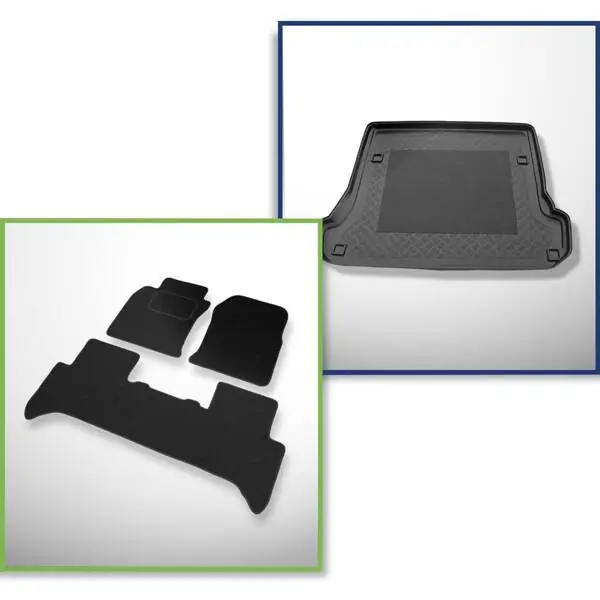 Zestaw: dywaniki filcowe + mata do bagażnika do Toyota Land Cruiser J120 Prado (03.2003-2009) - 5/7 miejsc; trzeci rząd podniesiony lub wyjęty Ekspresowa dostawa