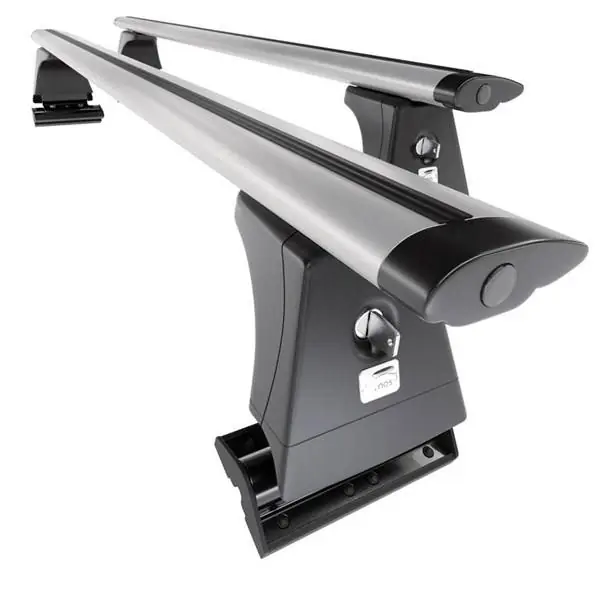 Aluminiowy bagażnik dachowy do BMW Seria 7 G11 Limuzyna (2015-2022) - srebrne belki dachowe z uchwytem - Amos - β-113 - Dynamic - punkty montażowe Premium