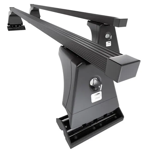 Stalowy bagażnik dachowy do Opel Vivaro B Kombi, Furgon (2014-2018) - czarne belki dachowe z uchwytem - Amos - β-103 - O - punkty montażowe Wysoka jakość