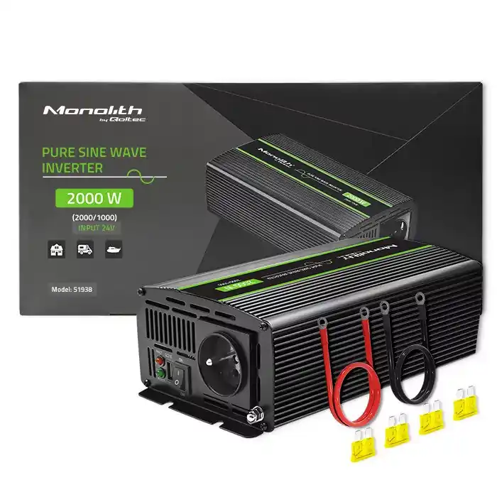 Wyprzedaż Qoltec Monolith 1000W 2000W 24V na 230V Czysty Sinus