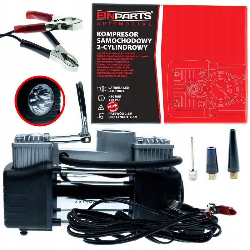 Zamów teraz KOMPRESOR SAMOCHODOWY DWUTŁOKOWY 180W 10BAR POMPKA SAMOCHODOWA 12V METALOWY