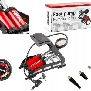 Popularny POMPKA NOŻNA DWUTŁOKOWA SAMOCHODOWA ROWEROWA SZYBKA MOCNA STABILNA MATERAC