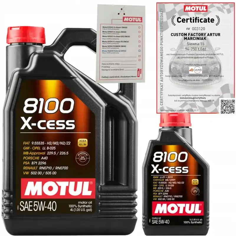 Promocja MOTUL 8100 X-CESS 5W40 A3/B4 5L BMW LL-01 VW 502 00/ 505 00 + ZAWIESZKA