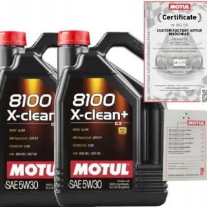 Autentyczny MOTUL 8100 X-CLEAN+ 5W30 C3 10L BMW LL-04 VW 504 00/ 507 00 + ZAWIESZKA