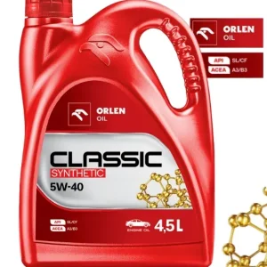 Oferta limitowana OLEJ ORLEN CLASSIC SYNTHETIC 5W40 4,5L | API SL SJ CF ACEA A3/B3 | 229.1