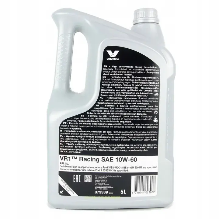 VALVOLINE 10W-60 VR1 RACING 5L Autentyczny