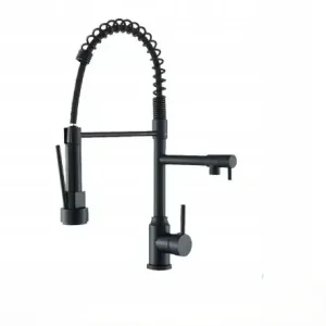 Czarny kran kuchenny z wyciąganą wylewką 360°, 2 tryby, czarny Autentyczny