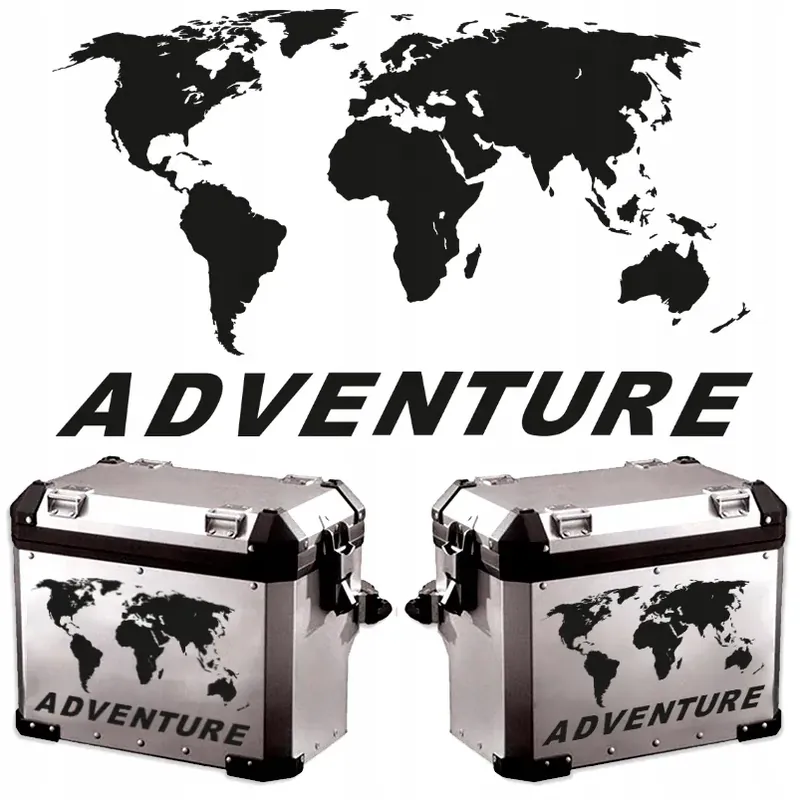 Rabat NAKLEJKI Grafika na samochód MOTOCYKL KUFRY MAPA ŚWIATA ADVENTURE 30x18 KPL
